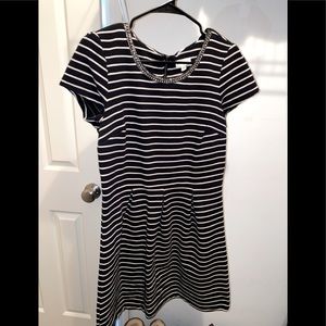 Maison Jules Black and Tan/gold striped dress